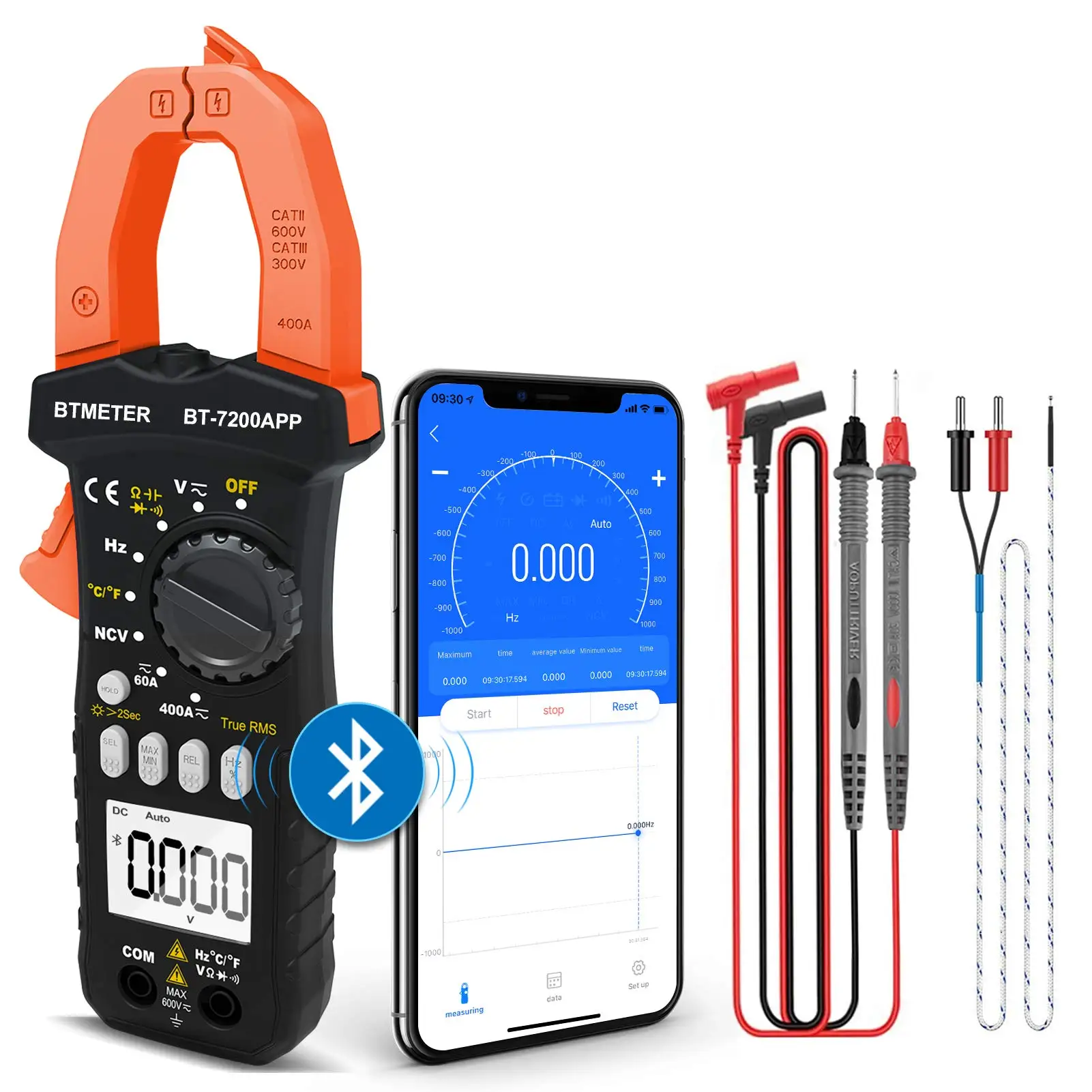 

BT-7200APP Digital Clamp Multimeter TRMS 6000 Counts for AC/DC Current Voltage Resistance Capacitor Frequency NCV Temperature