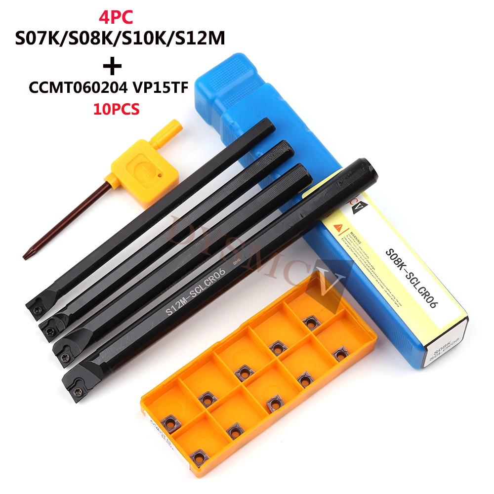 4PCS SCLCR06 S07K / S08K / S10K / S12M / 95 degrés Otint-outil de tournage Bar + 10pcs CCMT060204 TOUJOURS CARBUDE