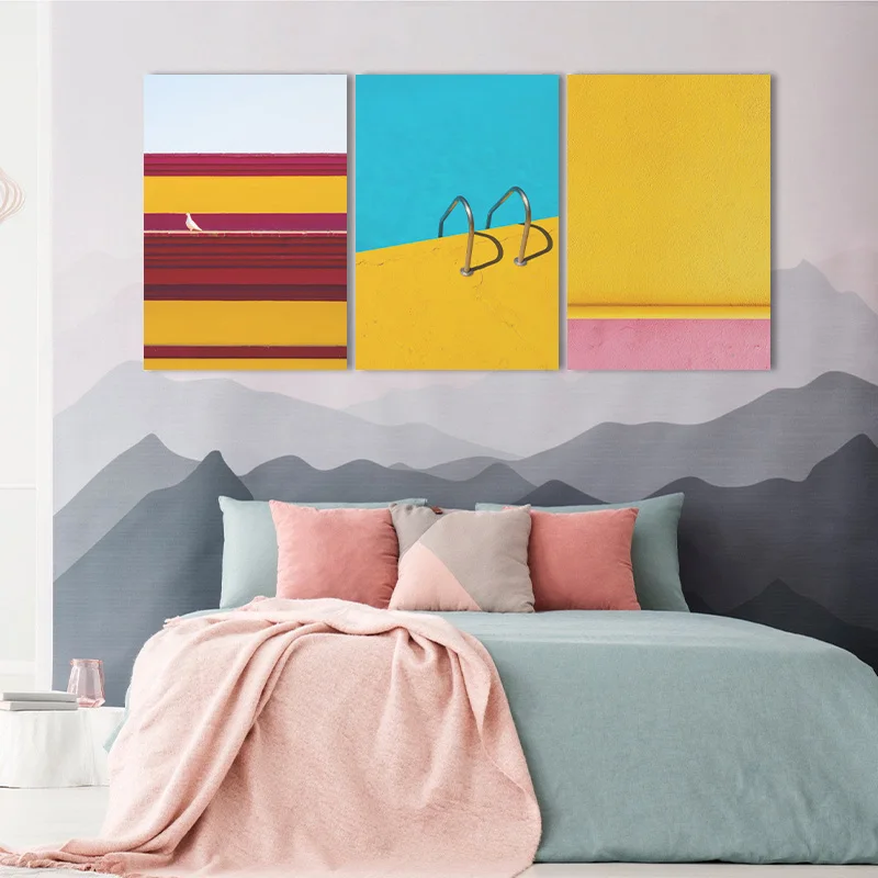 الحديث متعدد الألوان الأصفر الأزرق مجردة الرسم على لوحات القماش الجدارية صورة المشارك وطباعة معرض غرفة المعيشة ديكور المنزل