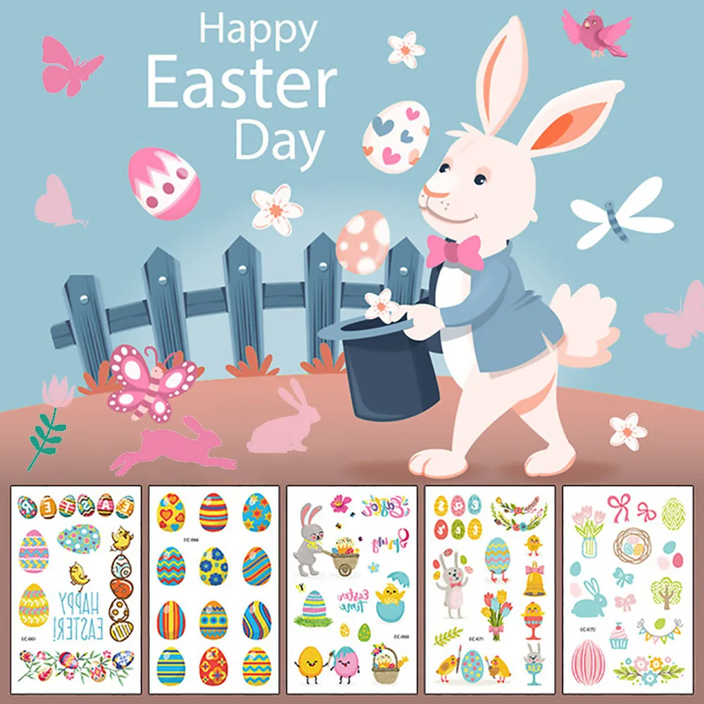 Cartoon Children Temporary Tatoo Sticker Waterproof Fake Tattoo Cartoon Easter Rabbit Easter Eggs Tattoos Hand Foot Tatouage