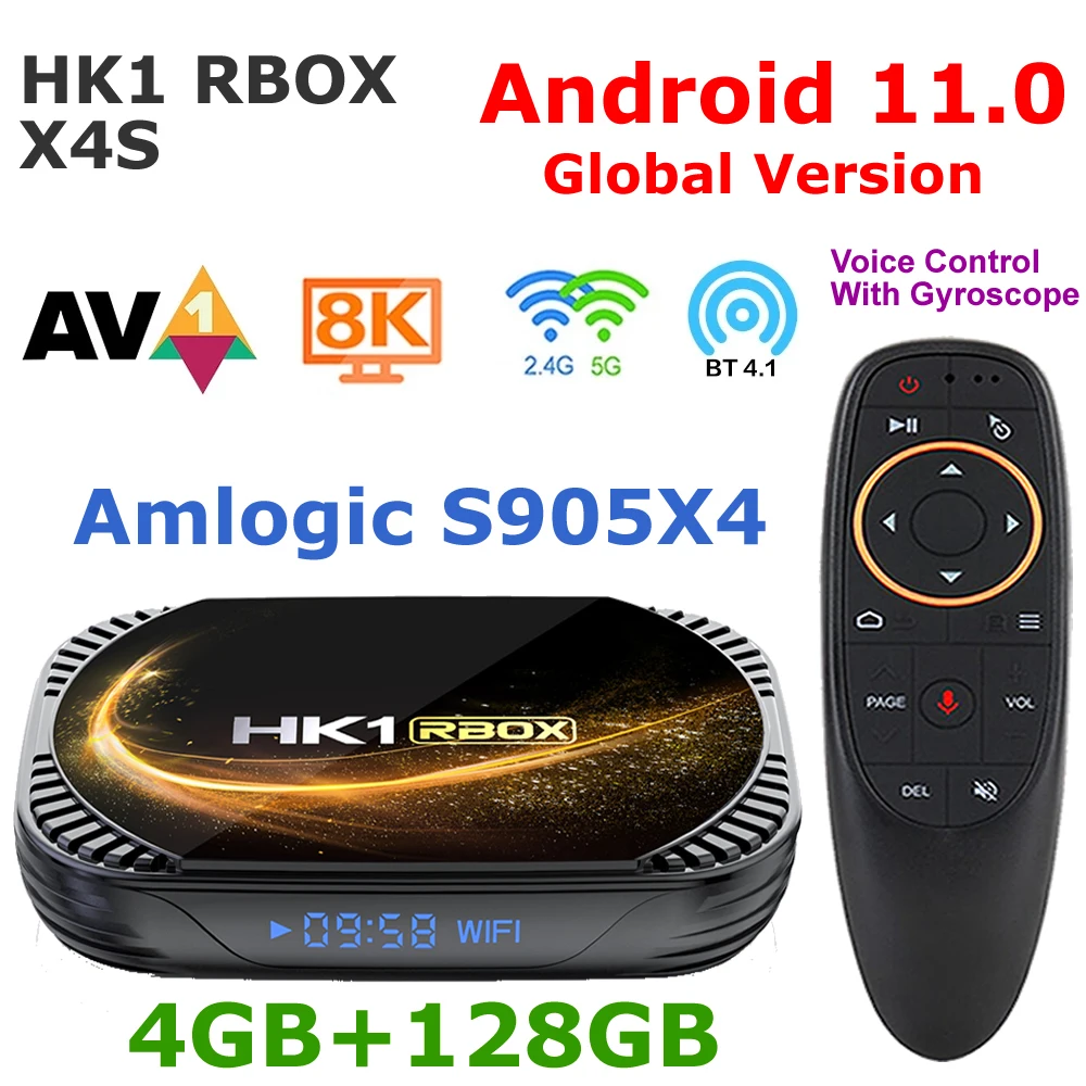 

HK1 RBOX X4S Android 11 Smart TV BOX Amlogic S905X4 Quad Core 4GB 128GB USB3.0 5G Dual WIFI 8K Video decoding AV1 Set Top Box