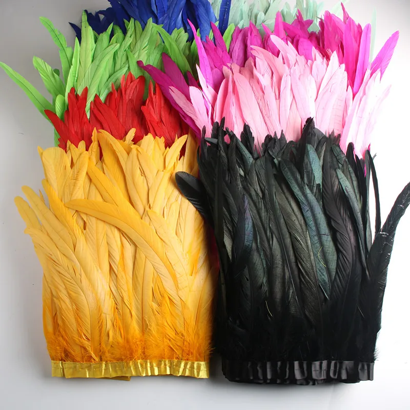 

Wholesale 10 Yards 10-12 inch Width Rooster Tail Feathers Trim Coque Feathers Trimming For Crafts Dress Skirt Costumes Plumes