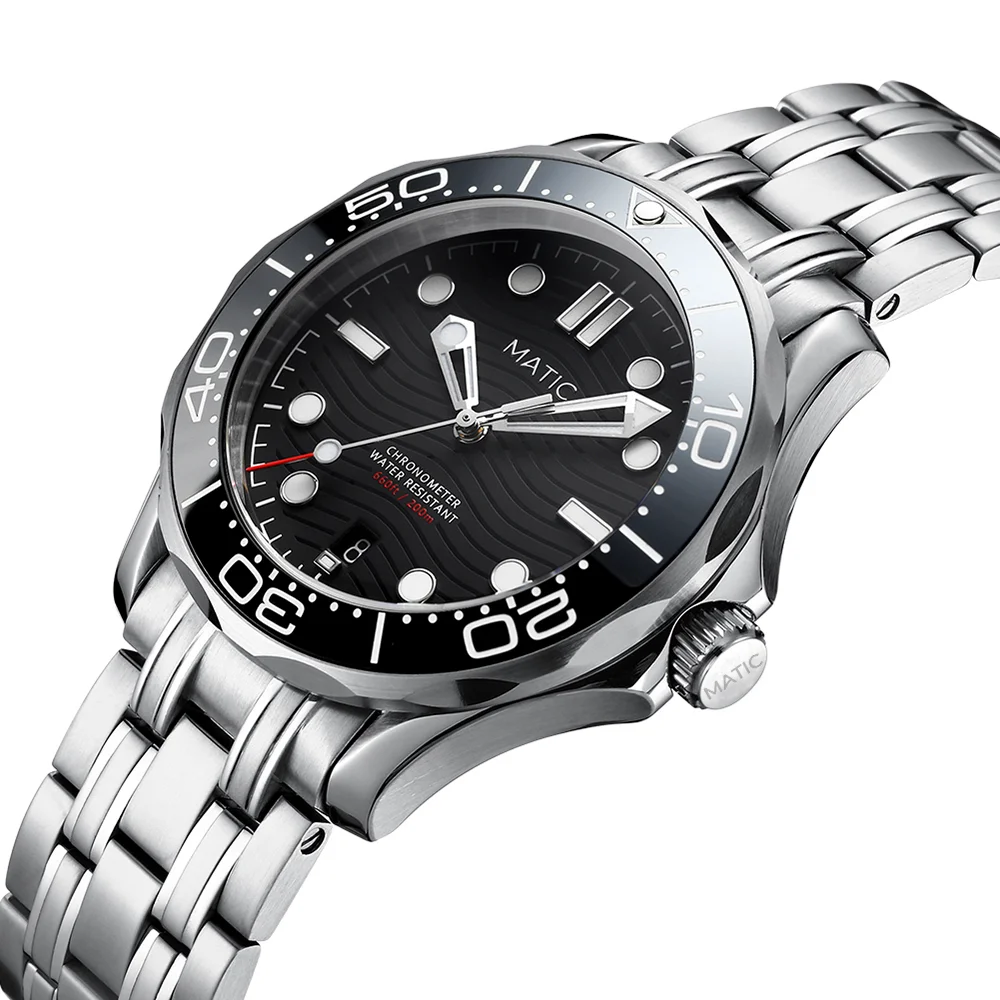 MATIC WATCH DIVER 200M 41mm PT5000 Mechanical Wristwatches [Black Dial with Lumed Bezel Insert]