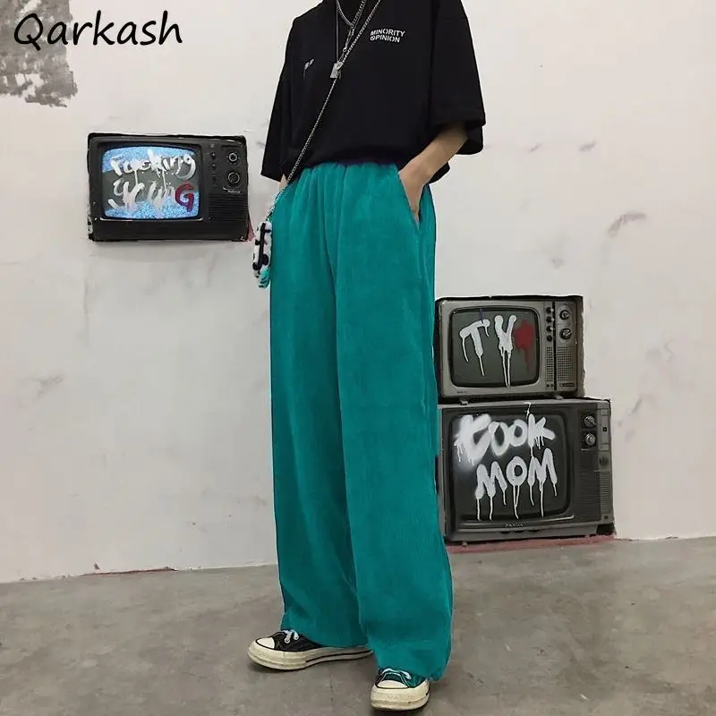 

Pants Women Corduroy Pure Color Loose Harajuku Spring Empire High Street College Cool Minimalist Ulzzang Casual All-match Ins