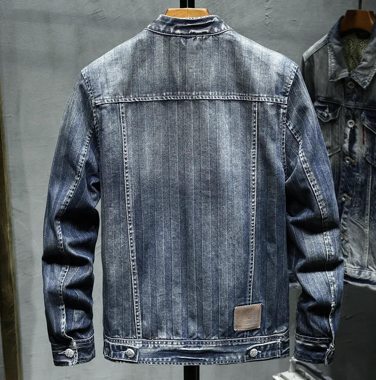 Motorcycle Vintage Biker Denim Jacket For Men Brand Casual Spring Autumn Coat Stand Collar Slim Fit