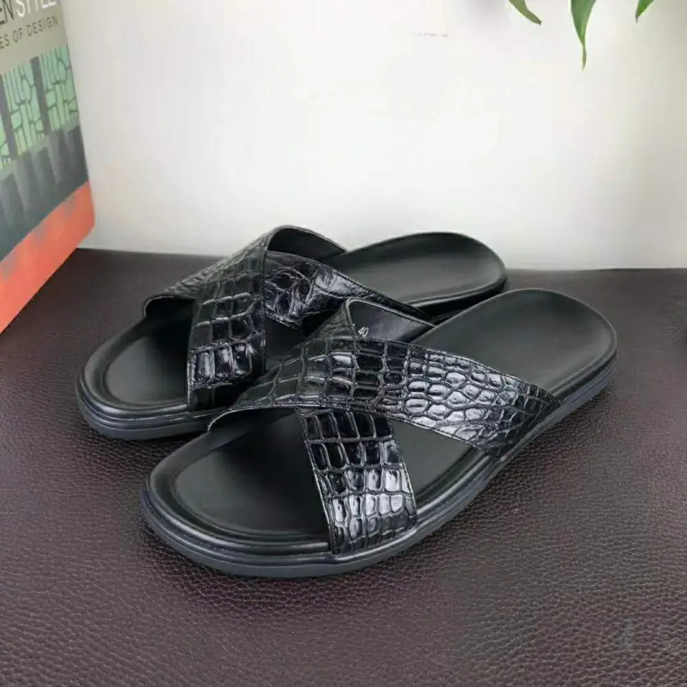 new production Genuine crocodile skin leather men fashion shoe sneaker leisure cool outdoor summer men shoe slipper black brown