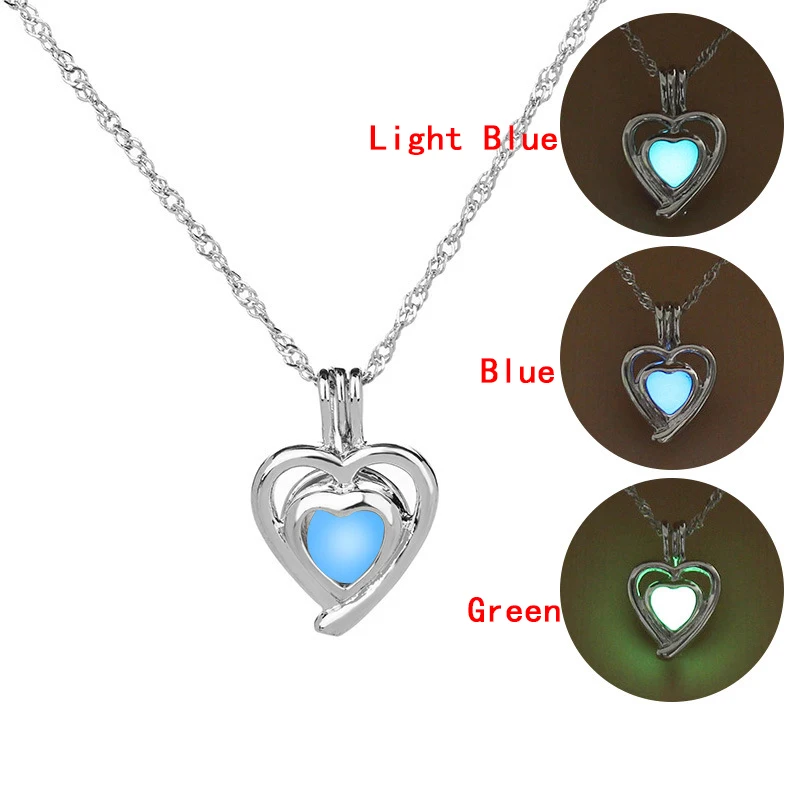 Glow in The Dark Locket necklace For Women Gun skull Heart mermaid Cross tortoise Glowing beads cage pendant Fashion Jewelry