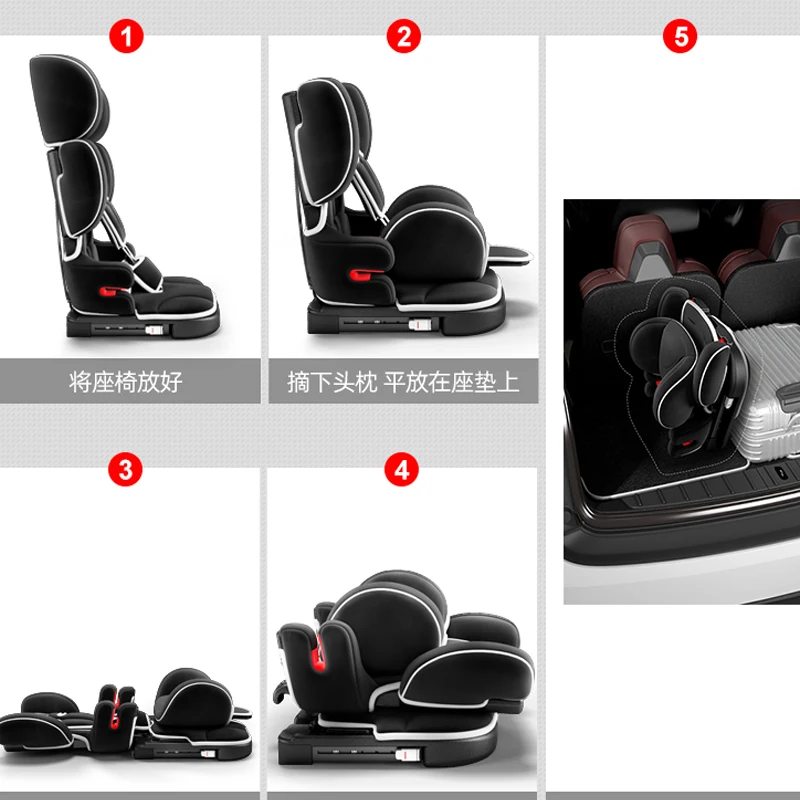 Universal Child Car Safety Seats Portable Folding Isofix Latch Baby Car Seat Baby Booster Seat For 9M-12 years Old