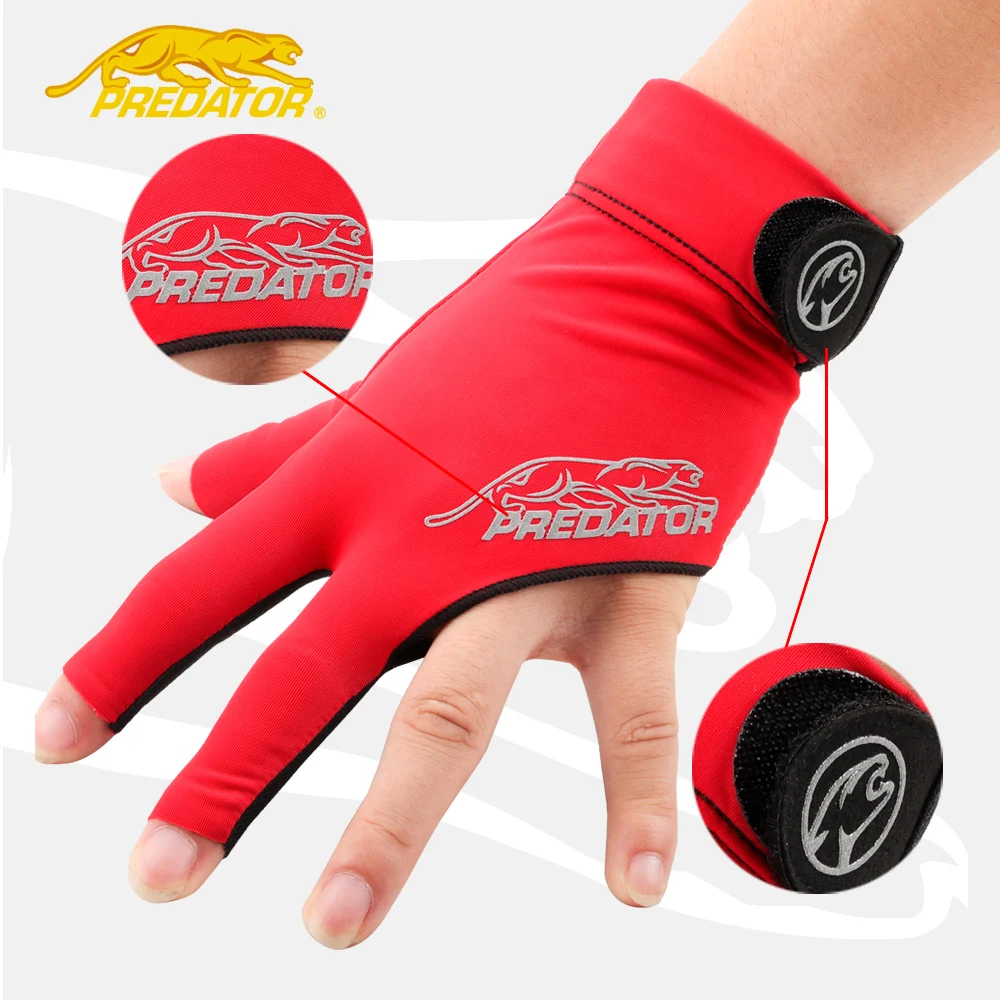 Guantes PREDATOR profesionales para tacos de billar, manoplas antideslizantes de tres dedos, accesorio cómodo para zurdos