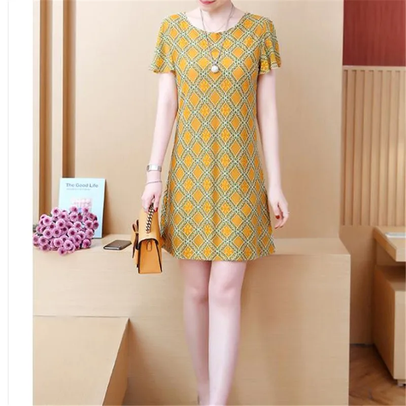 

Hot Sale short-sleeved Loose Dress 2020 New Summer O Neck Mini Dresses women's lace Casual large size dress