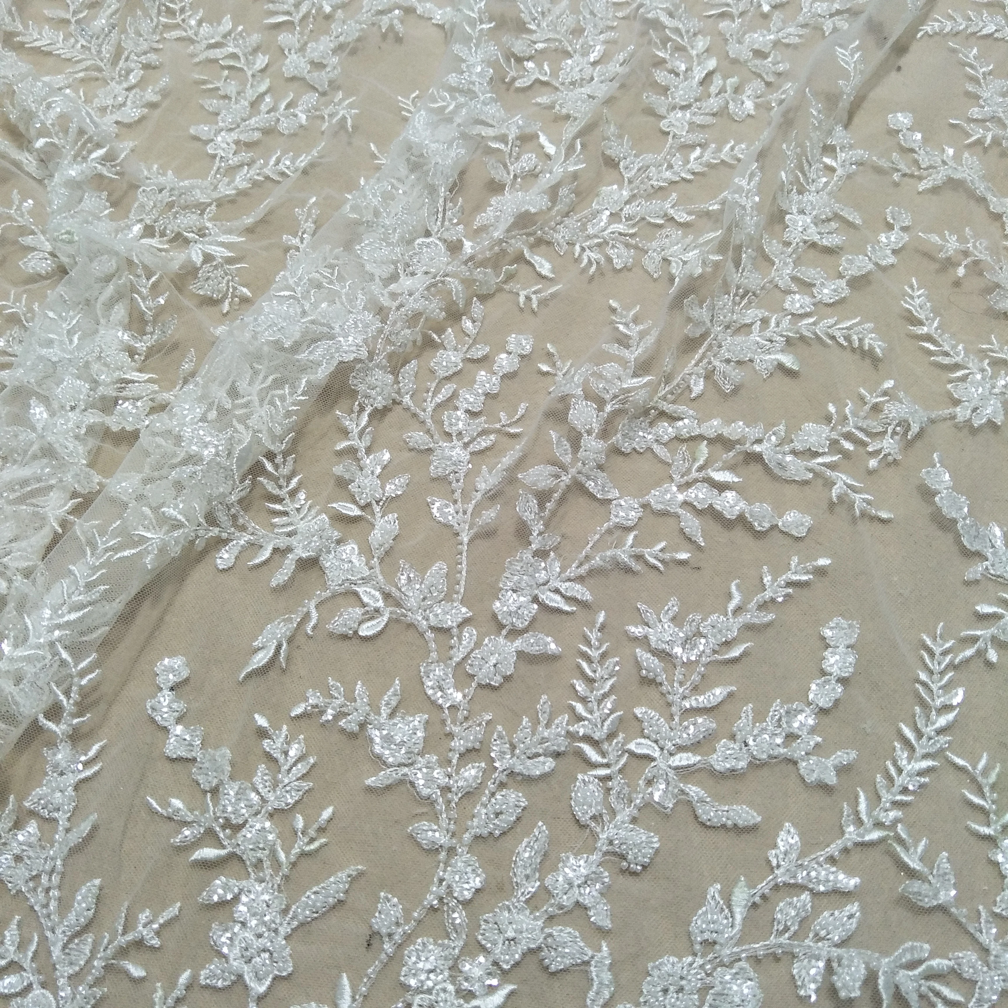 

bridal beading lace fabric wedding gown dress lace fabric sequins lace fabric sell by yard