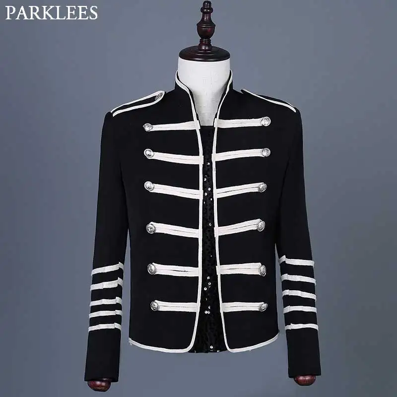 Veste de parade gothique Steampunk pour hommes, batteur militaire Emo Punk, double boutonnage, col montant, chanteur de fête, spectacle, Rh, costume