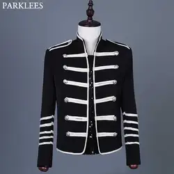 Men's Steampunk Military Drummer Emo Punk Gothic Parade Jacket Double Breasted Stand Collar Party Singer Show Prom Costume Homme