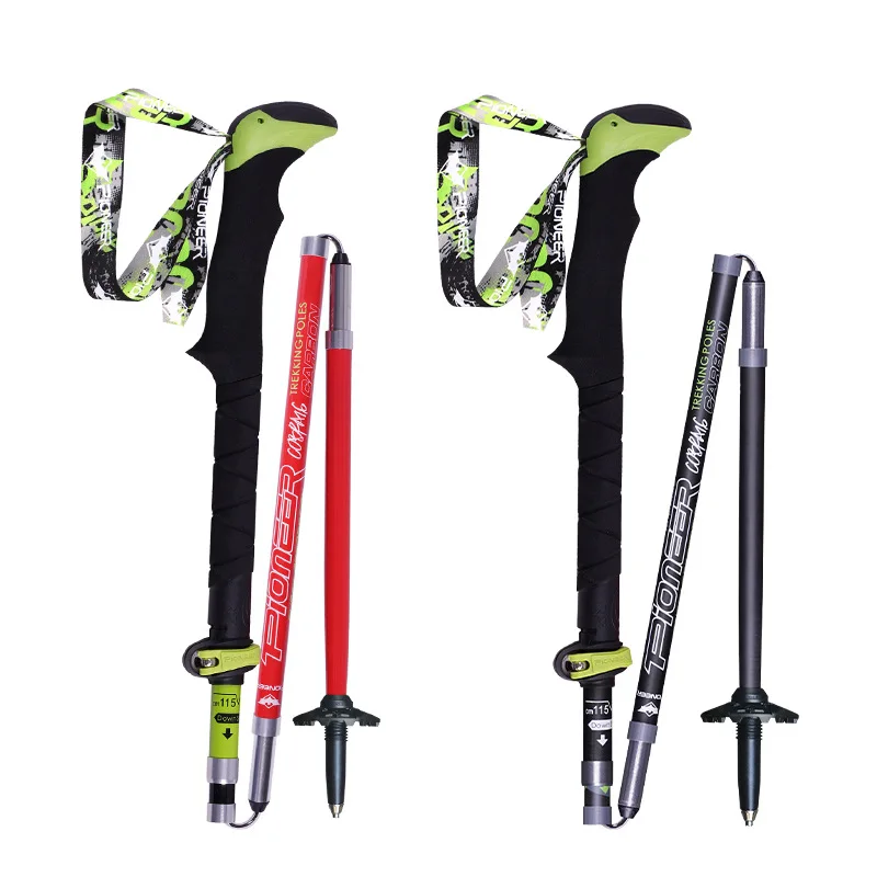 Pioneer Outdoor hiking camping carbon fiber walking pole ultra light folding trail running adventure lightweight folding Z cane