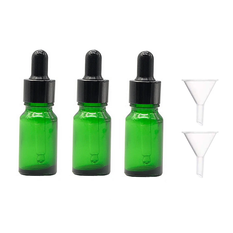 3pcs 10ml Dropper Bottle Empty Refillable Green Glass Pipette Bottles for Essential Oil Chemistry Lab Chemicals Travel Dispenser