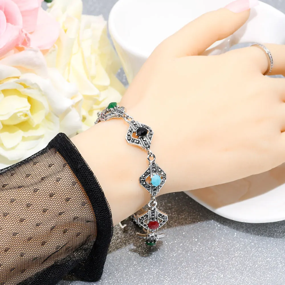 SUNSPICE Antique Gold Silver Color Vintage Bracelet For Women Ethnic Rhinestone Jewelry Turkish Traditional Wedding Wrist Chain