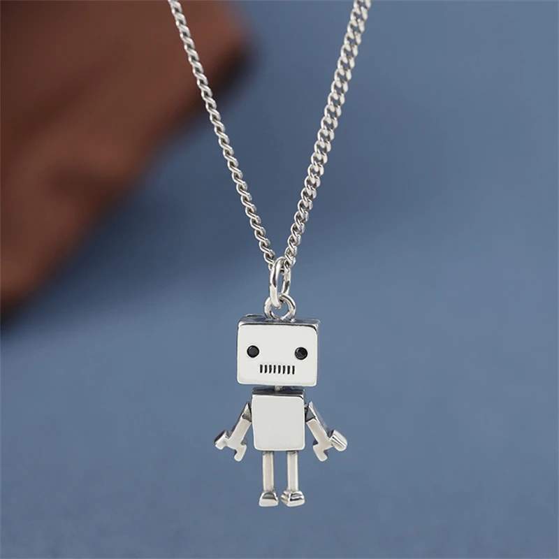 KOFSAC Fashion Hip-Hop Street Dance Limbs Movable Robot Pendant Jewelry 925 Sterling Silver Necklaces For Women Men Party Gifts