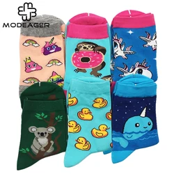 Modeager-Calcetines de algodón 85% para mujer, medias divertidas de unicornio, Koala, pato, regalo de Navidad, novedad