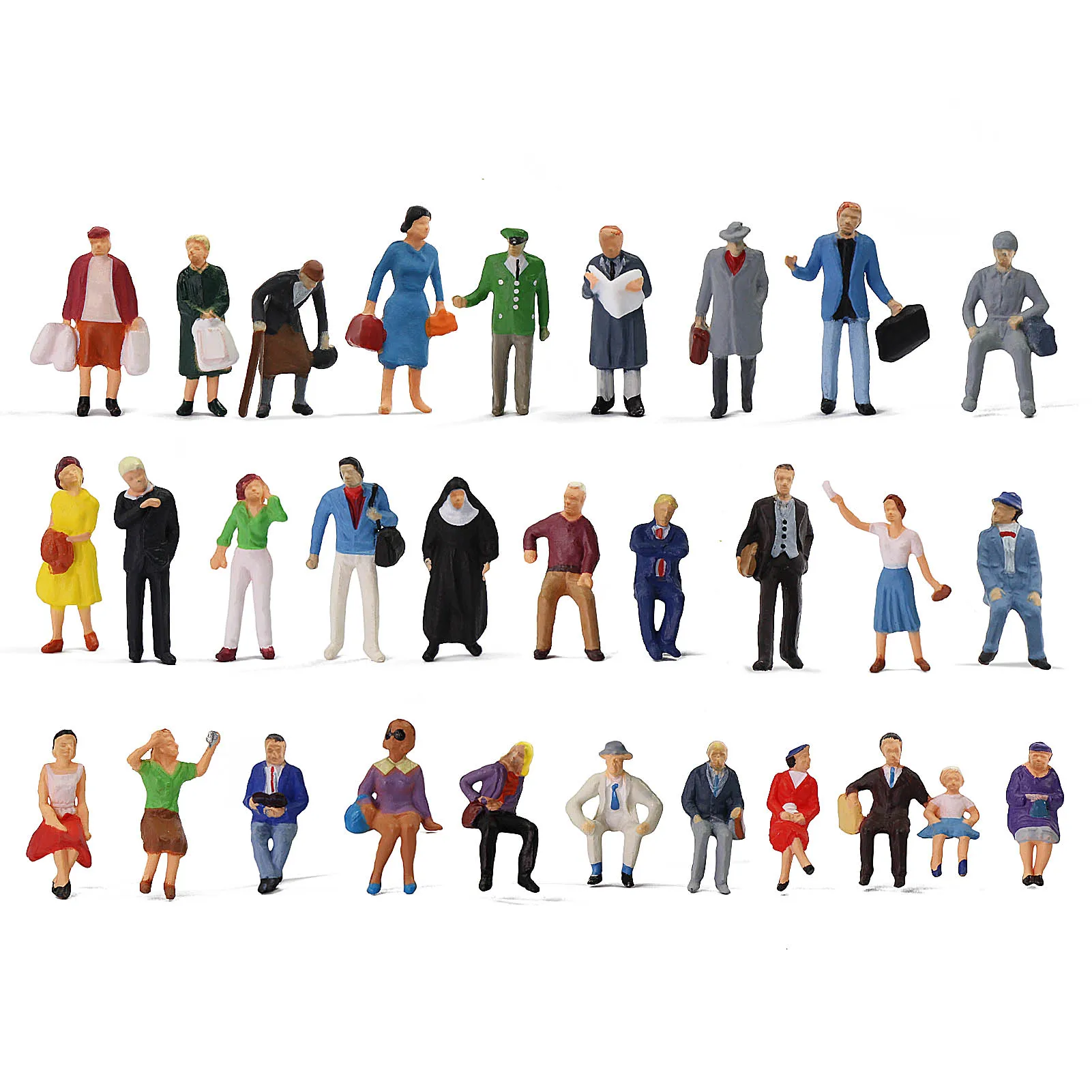 Evemodel 30pcs HO scale 1:87 Standing Seated Passenger People Painted Figures Model Train Layout P8721