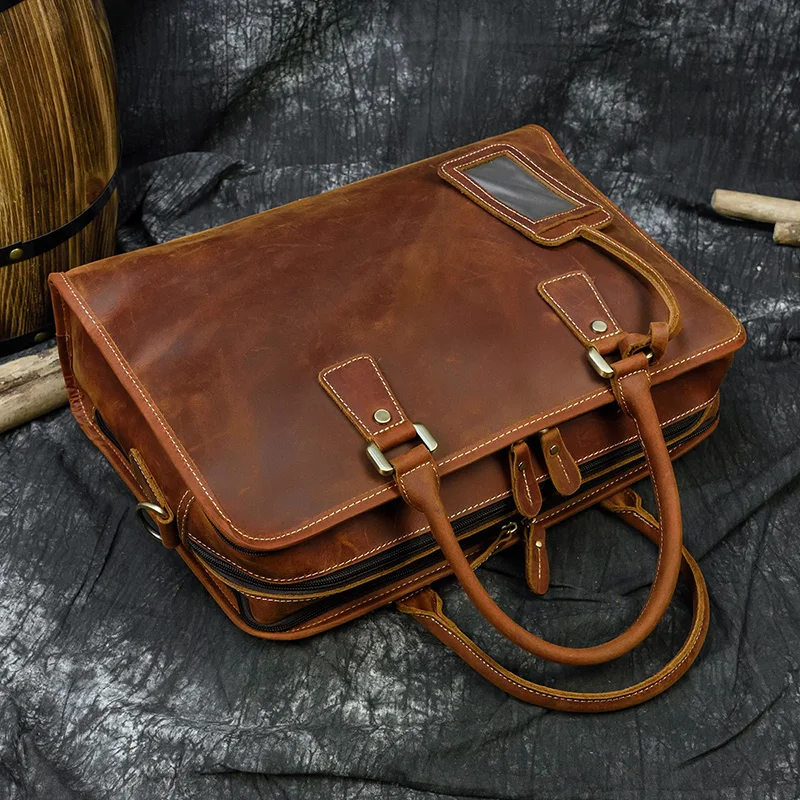 Newsbirds Mens Leather Handbag 15.6 Inch PC Notebook Laptop Briefcase Shoulder Bag 100% Cowhide Man Bag Male Business Bag