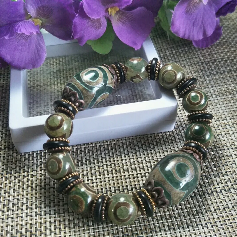 Nine-Eye Tian Zhu Hand String One-Line Tian Zhu Bracelet Men Natural Jade Agate Tibetan Genuine Tian Eye Fine Jewelry Bracelet