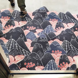 Mountain Pattern Entrance Rug, Welcome Mat, Indoor Outdoor Doormat, Low Profile Carpet, Washable Non Slip Rubber Door Rug Large