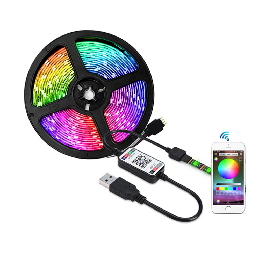 5V USB LED Strip RGB 5050 Music Sync Bluetooth-compatible Remote Sound Sensor Flex Led Tape Lights Ribbon 50cm 1m 2m 3m 5m Kit