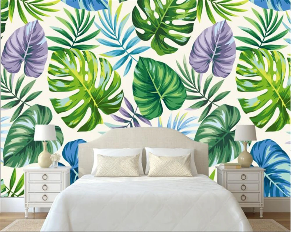 

WELLYU Modern simple aesthetic wallpaper tropical rain forest plant banana leaf pastoral murals backdrop wall 3d wallpaper3D