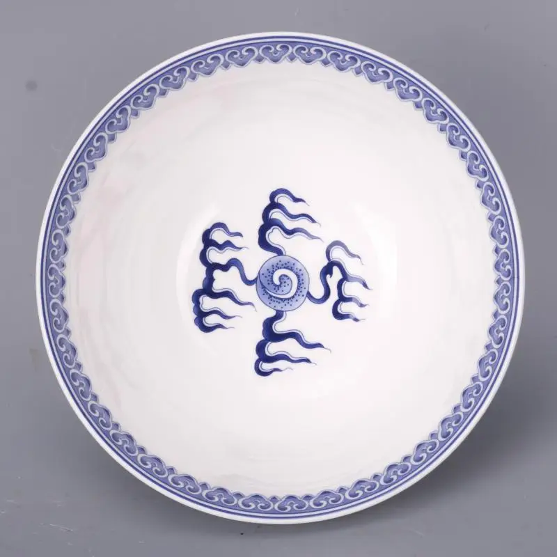 6.1 inch Chinese Style Blue and White Porcelain Two Dragons Design Bowl Crafts Home Decoration Ornaments