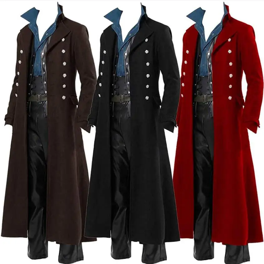 Victorian Long  Vintage Jacket Men Women Stand Collar Pirate Western Cowboy Cosplay Trench Coat Punk Gothic Medieval Coat Dress