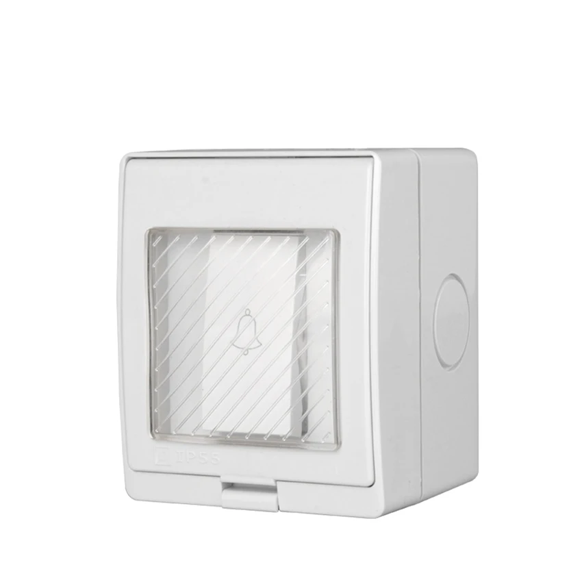 White Outdoor Waterproof Push Button Power Switch PC Flame Retardant Surface Mounted Wall Doorbell Switch 20A 250V