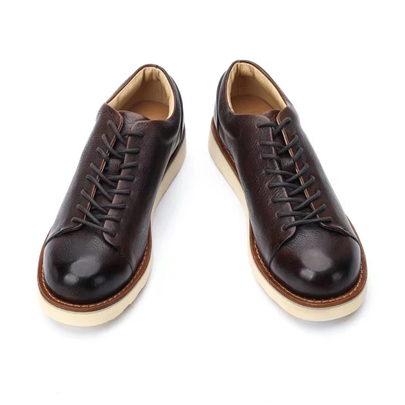 Goodyear High Quality Casual Men Shoes Vintage British Cow Leather Ankle Boots Tooling Loafers Lace-up Breathable Dress Sneakers