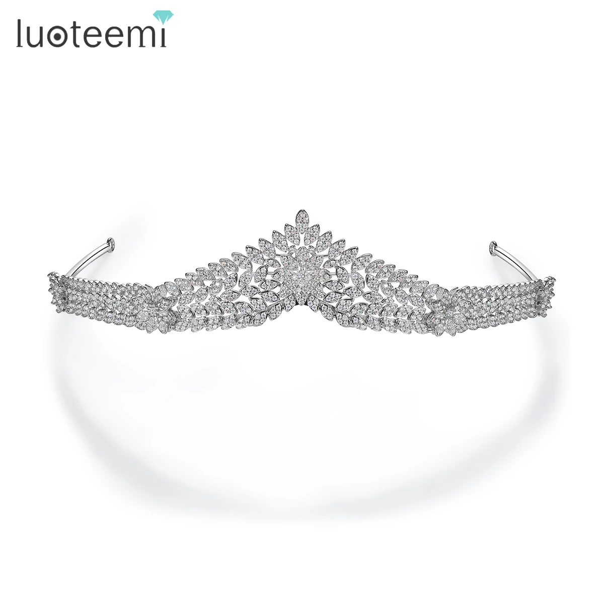 

LUOTEEMI Luxurious Cubic Zirconia Queen Crown Vintage Leaf Shape Princess Tiara for Woman Prom Party Wedding Hair Accessories