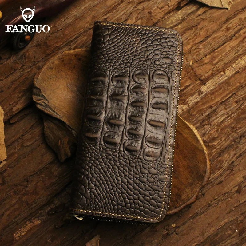 2022 Men Long Wallet Clutch Real Leather Original Brand Rfid Men\'s Wallet Retro Unique Women\'s Purse Organizer Phone Clutch Bag