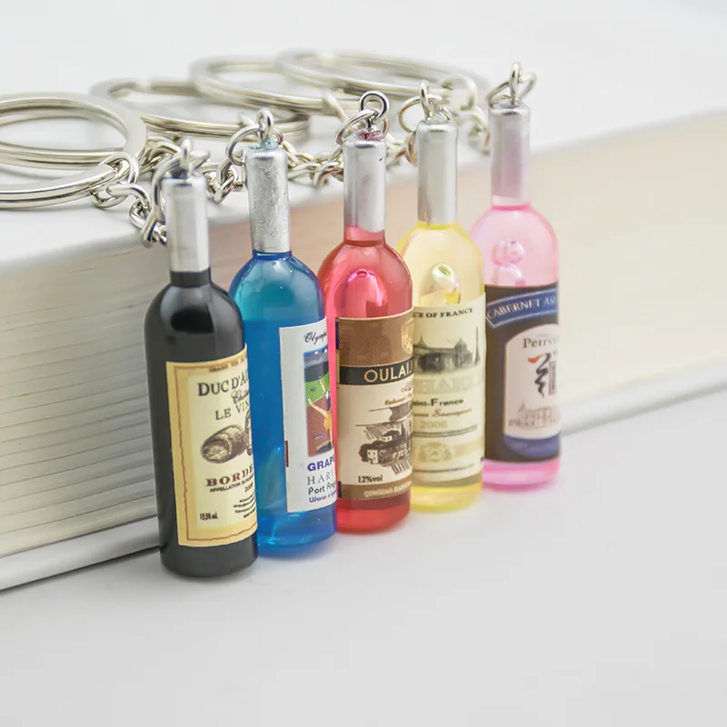 Resin Beer Wine Bottle Keychains Assorted Color for Women Men Car Bag Hanging Keychain &Keyring Pendant Wedding Party Gift