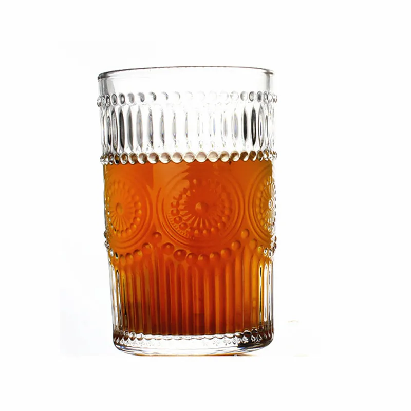 Retro Water Glass Drinking Glasses with Gold Rim Creative Embossed Transparent Cold drink Glass Milk Beverage Glass Wine Glass