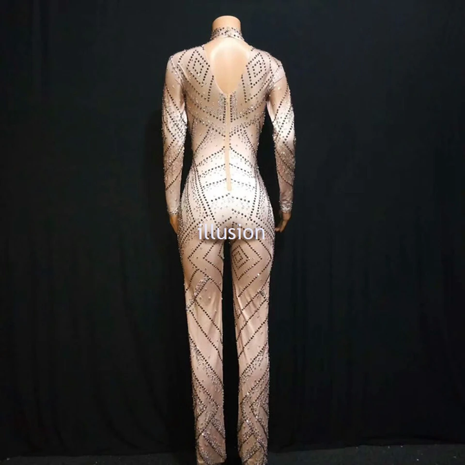 Fashion Sparkly Rhinestones Loose Legs Jumpsuit Sexy Women Birthday Prom Party Luxurious Outfit Stage Bodysuit Singer Costume