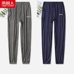 NANJIREN 2/pcs Men Top Pajama Sleepwear Pants Summer Male Modal Sleep Pants Solid Color Sleep Bottoms Casual Loose Home Trousers