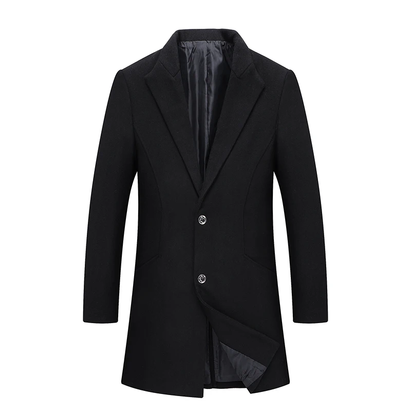 Youth Trend Men Black Two-button Back Split Mid-length Korean Slim Woolen Coat