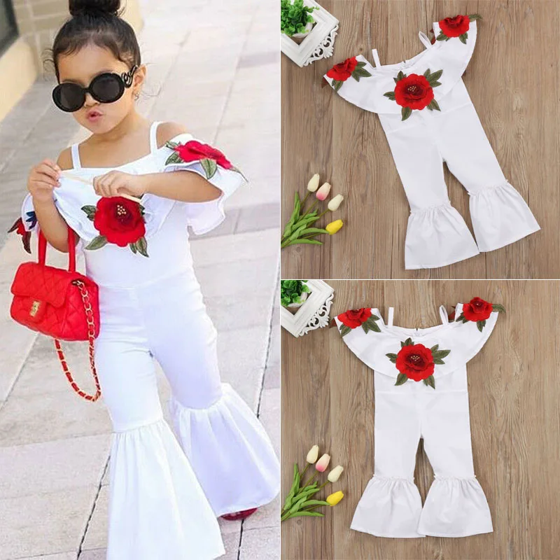 

Pudcoco Lovely Kids Infant Baby Girls Rose Embroidery Printed Off Shoulder Romper Short Sleeve Flower Jumpsuit Outfits Sunsuit