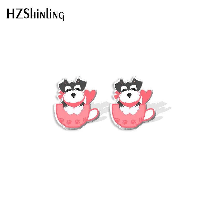 2021 New Schnauzer Stud Earring Dog Series Acrylic Resin Earrings Epoxy Handmade Jewelry Gifts Girl