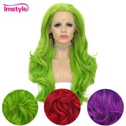 Imstyle Tinsel Wig Synthetic Lace Front Wigs Green Purple Red Wig For Women Glitter Hair Party Wig Long Natural Wavy Wig