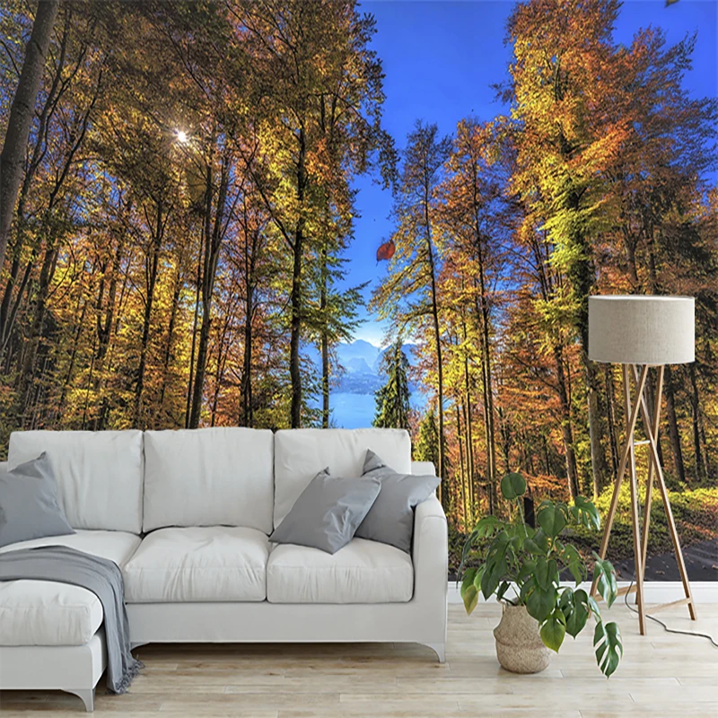 Custom 3D ภาพจิตรกรรมฝาผนัง Maple Forest Fallen Leaves วอลล์เปเปอร์สําหรับผนังตกแต่งห้องนั่งเล่นสติ๊กเกอร์ติดผนังพื้นหลังกระดาษไม่ทอ