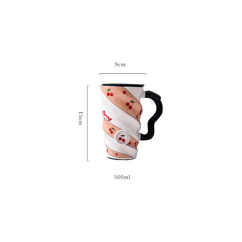 500 ML Creative Fruit Thread Ceramic Milk Cup Personality Flower Tea Coffee Water Cup for Women Men Kids