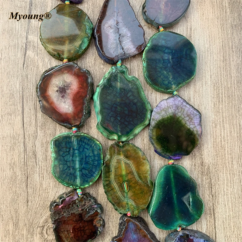 Mix Color Irregular Agates Slice Pendant Beads,Natural Stone Slab Necklace Charms Jewelry MY210623