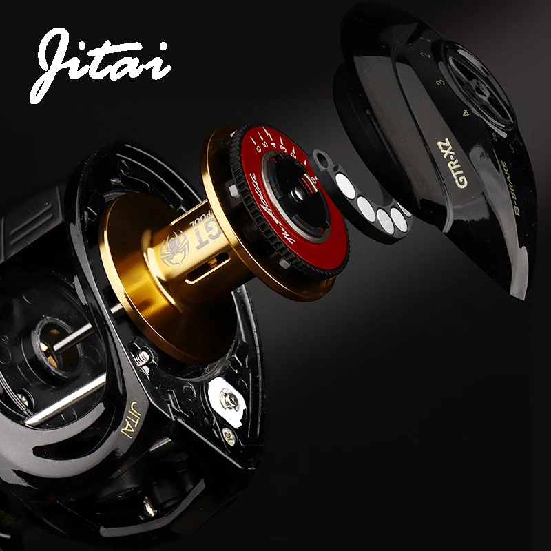 JITAI Baitcasting Fishing Reel Double Brake System 7.0:1 Gear Ratio 10Kg Carbon Fibe Drag Fishing Reel Fishing Wheel