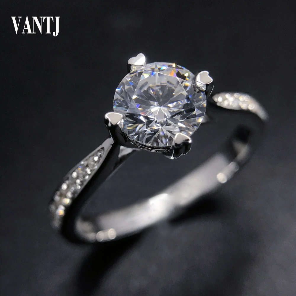 VANTJ Solid 10K White Gold 1ct DF Color Moissanite Ring for Women Wedding Band Wedding Lab Grown Diamond Fine Jewelry