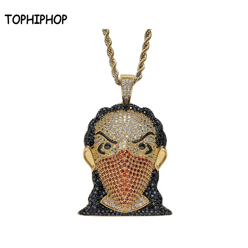 

TOPHIPHOP Creative Masked Girl Head Pendant Necklace Men's Personalized Rock Necklace Hiphop Jewelry Exquisite Boxed