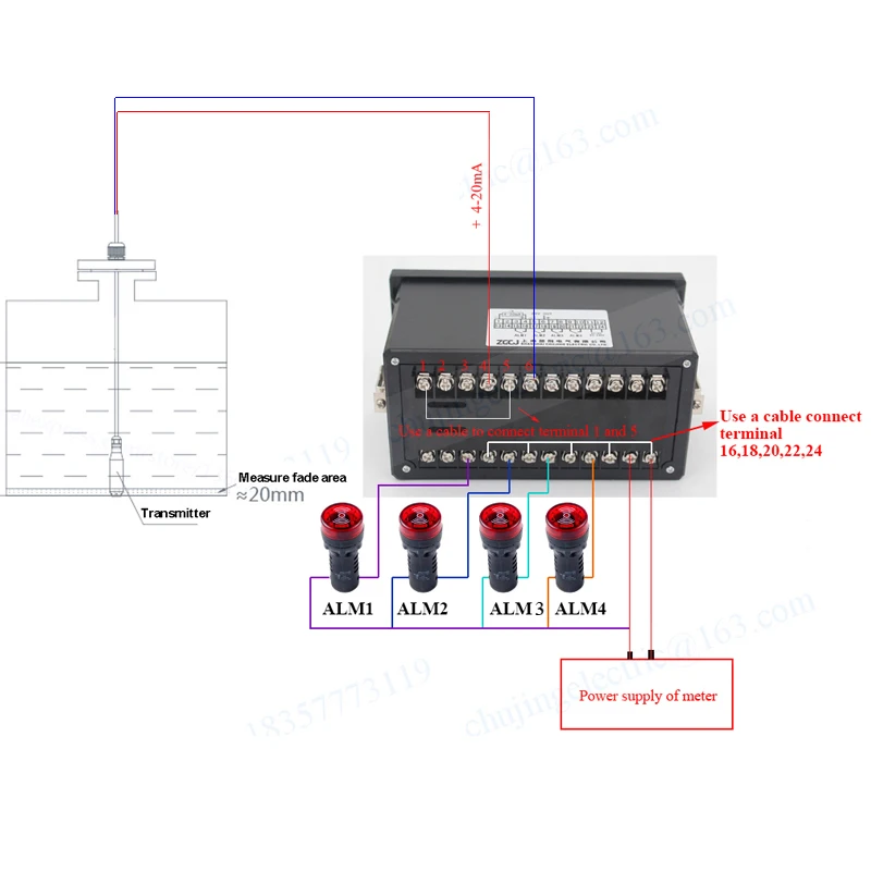 4-20mA DC input water liquid level pressure controller with 4 ways relay and DC24V voltage output water liquid level meter