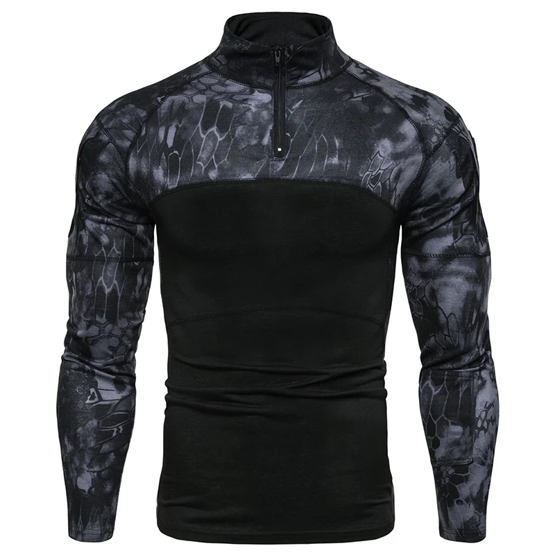 NEW Men\'s Long Sleeve CamouflageS Tactical T-shirt Slanting Sports Sweatsuit Fitness Tank Tops Gym Pullover Tops Outdoor Sport